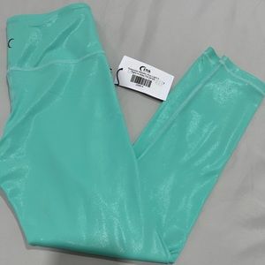 Brand New Zyia Active Turquoise Metallic Plus Light N Tight Leggings Size 4